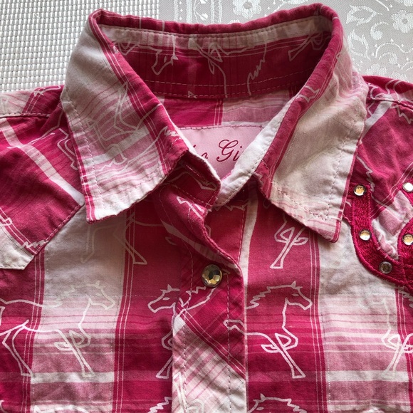 Rodeo Girl By Lin Western Style Pink/White Plaid Shirt Girls Size M Embroidered - Picture 14 of 16